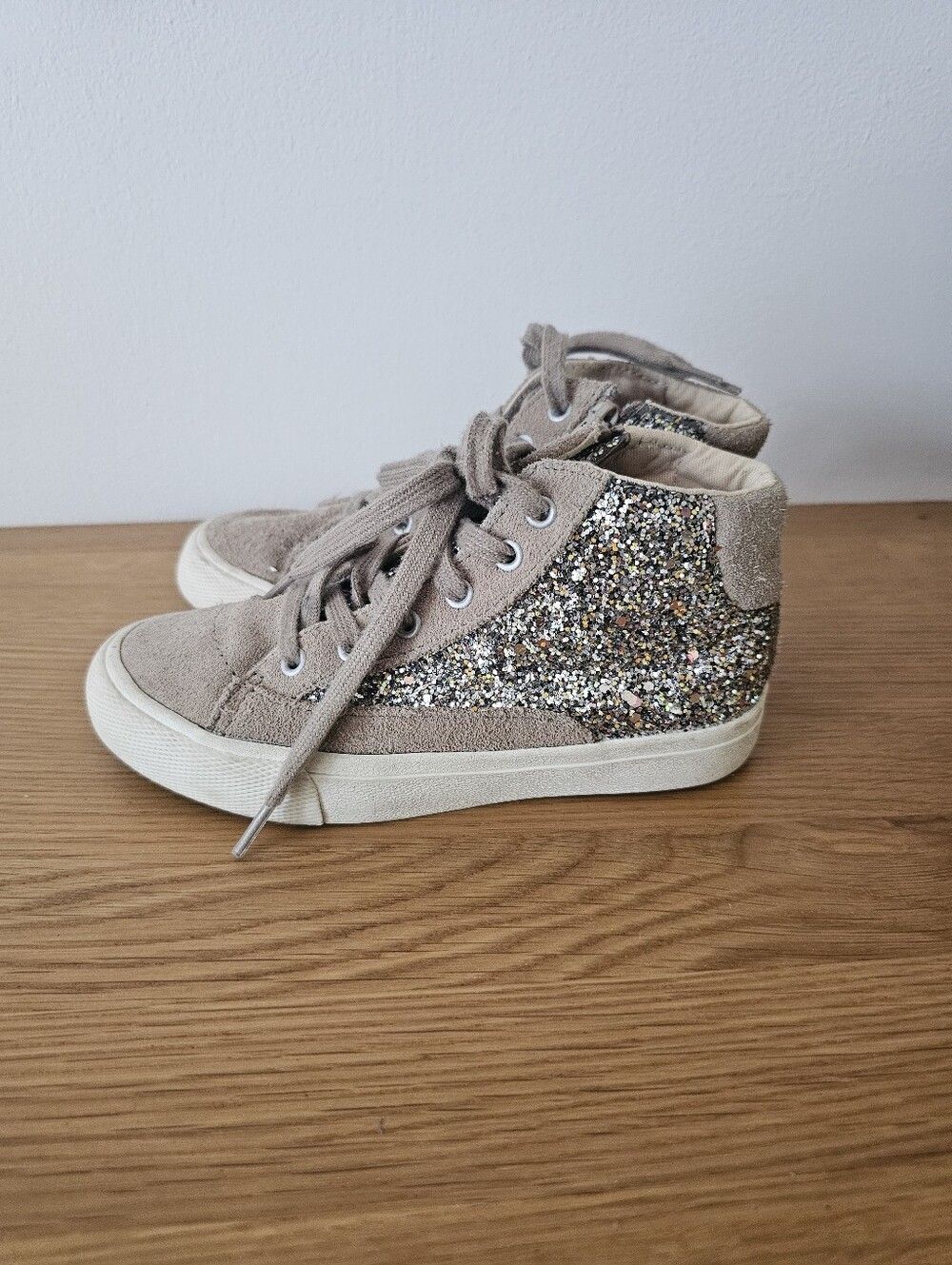 🧸2/20$ Zara Kids Sparkly Beige Suede High Top Sneakers Shoes Size 28